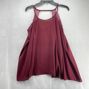 Tobi Blouse Women's M Lace Cold Shoulder Long Sleeve Loose Fit Red Wine